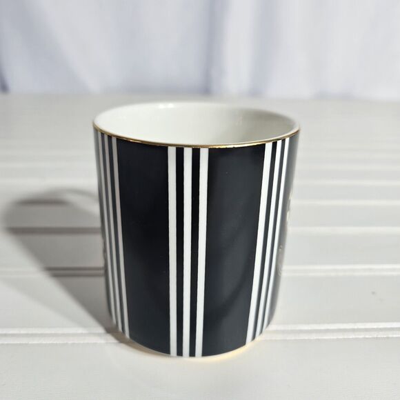 MacKenzie-Childs My Mug Coffee Cup Initial S Black White & Gold New without Box - Picture 2 of 6